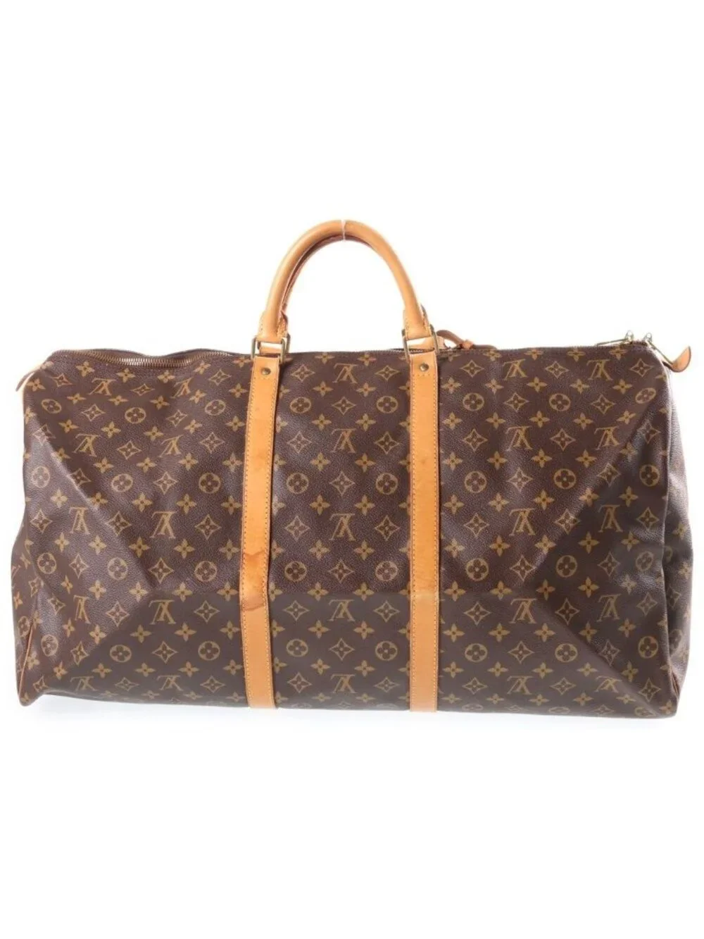 Louis Vuitton Monogram Keepall 60 Leather Boston Bag Brown